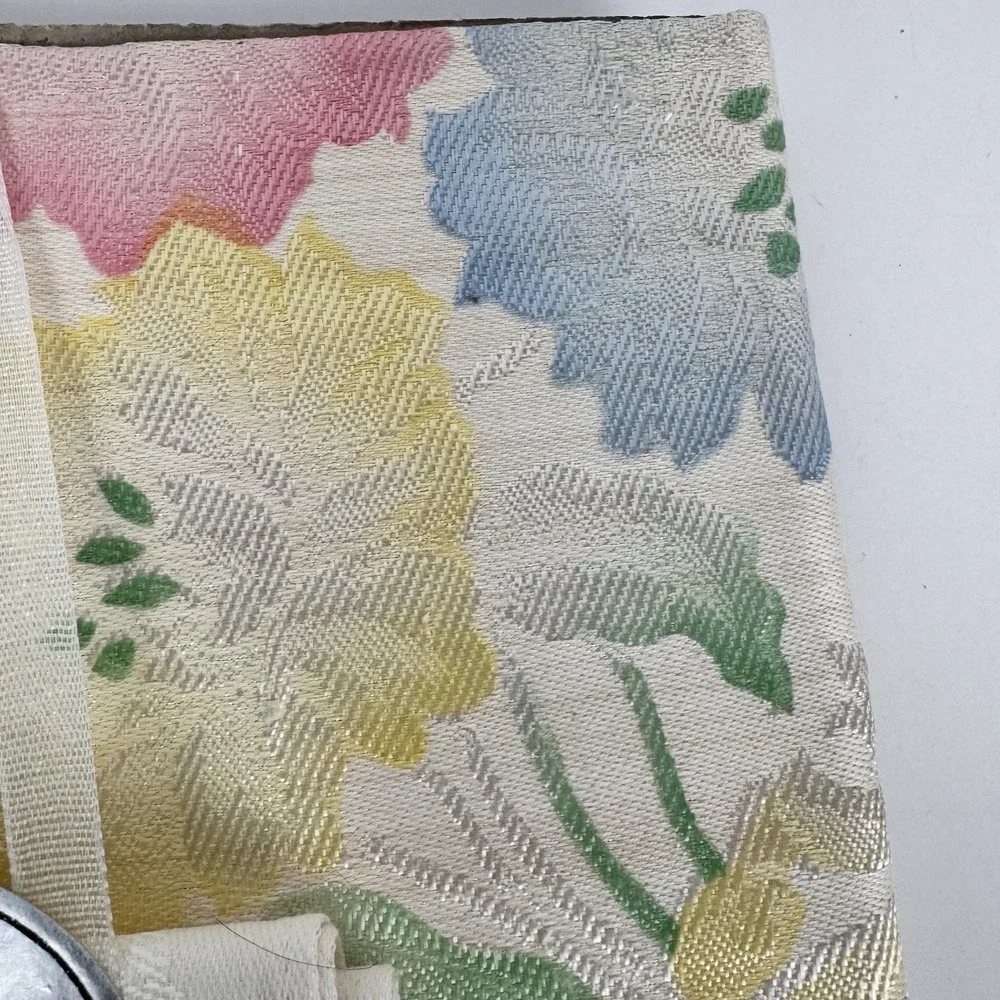 VTG DAMASK Linen Pastel Floral Tablecloth (47x47) & Napkins (3) NOS‎ Handpainted